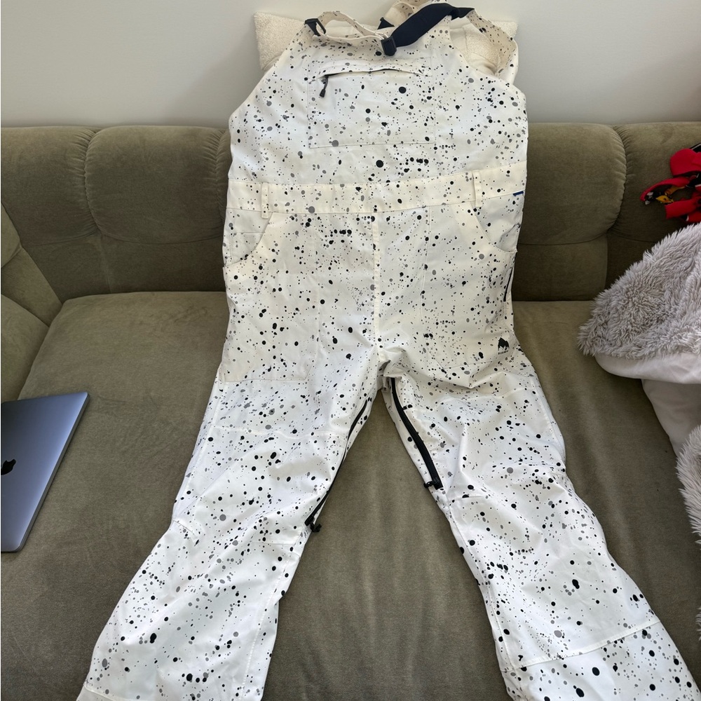 Burton White Snow Bib Pants with Black Speckle Print